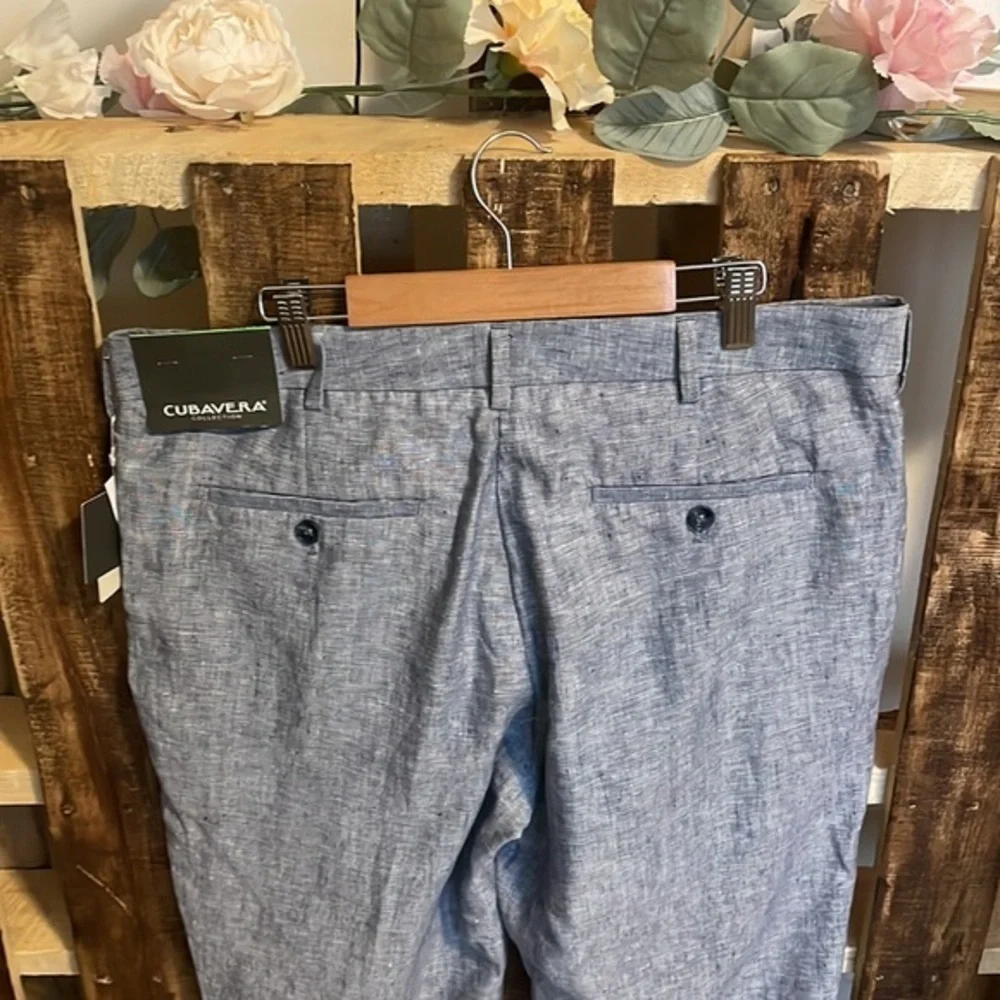 Cubavera pants men’s dark denim linen blue dress nwt Sz W34 L30